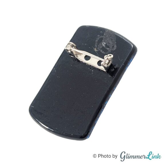 Metallic Blue Dichroic Glass Letter T Art Glass Rectangular Brooch - Picture 5 of 8